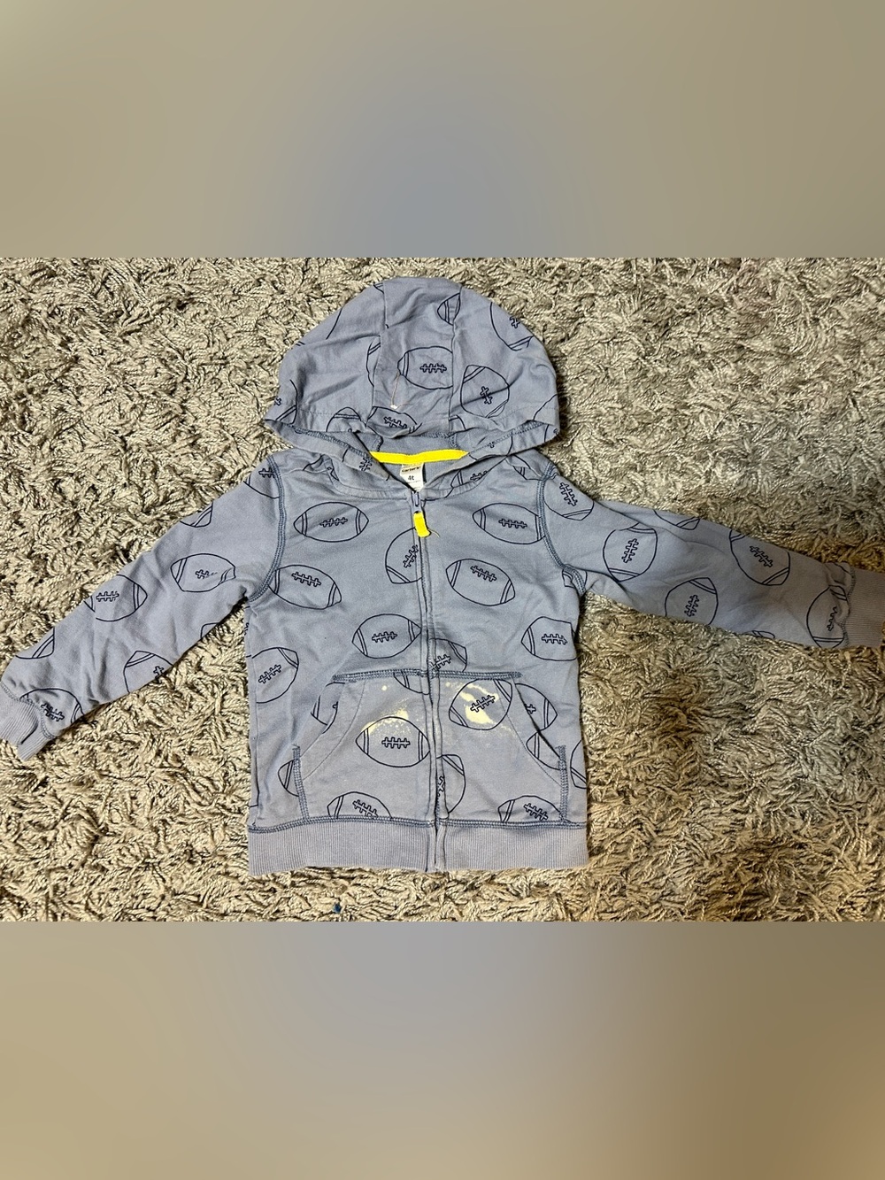 Carter's Gray Football Print Hooded Zip Sweatshirt with Yellow Accents